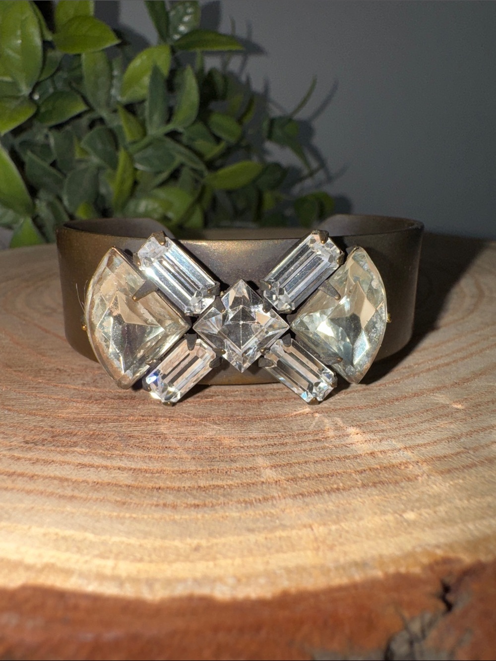 Loren Hope Antique Brass Cuff Bracelet Clear Stone